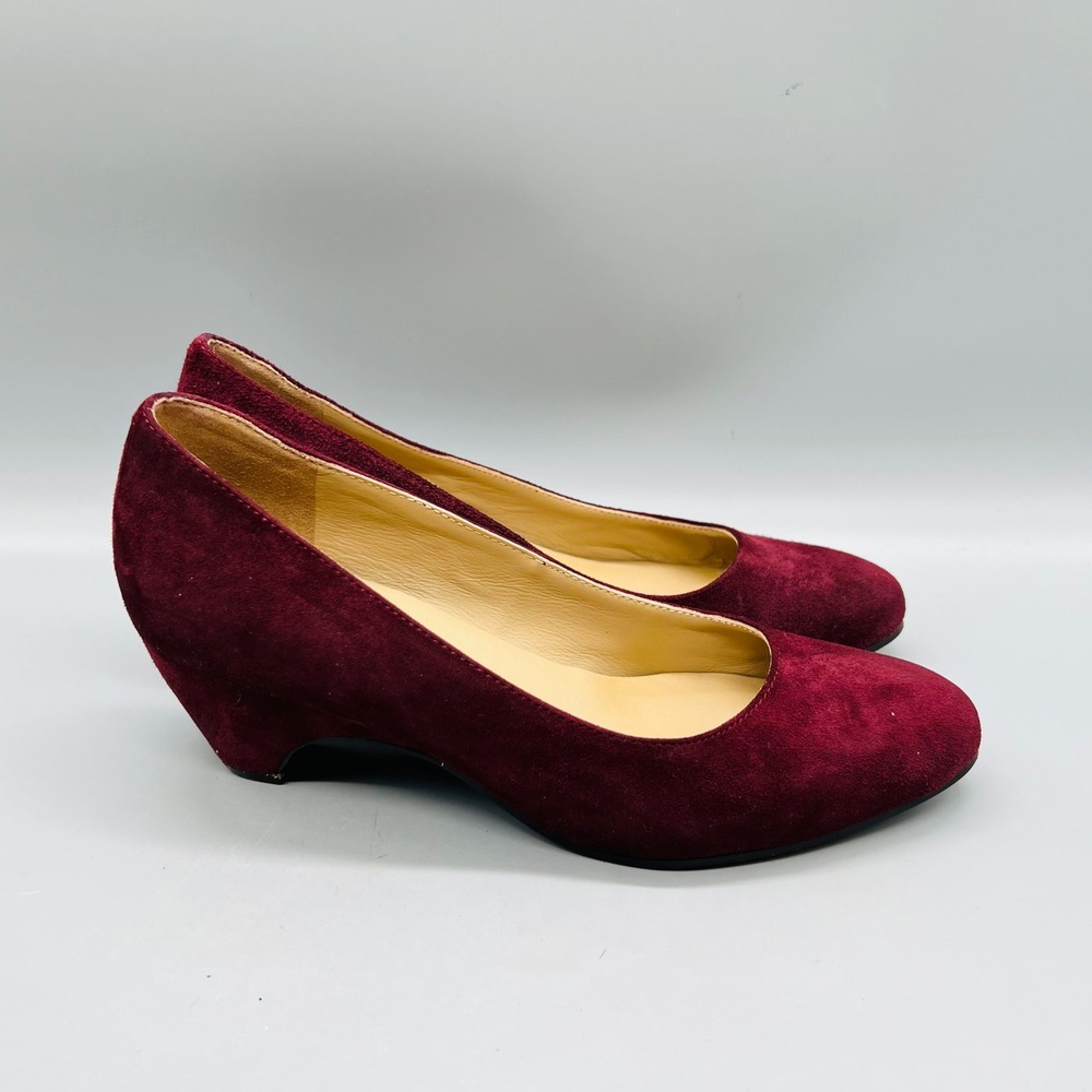 Eileen Fisher Shoes Womens 7.5 Burgundy Suede Wedge Pumps Quiet Luxury Minimal